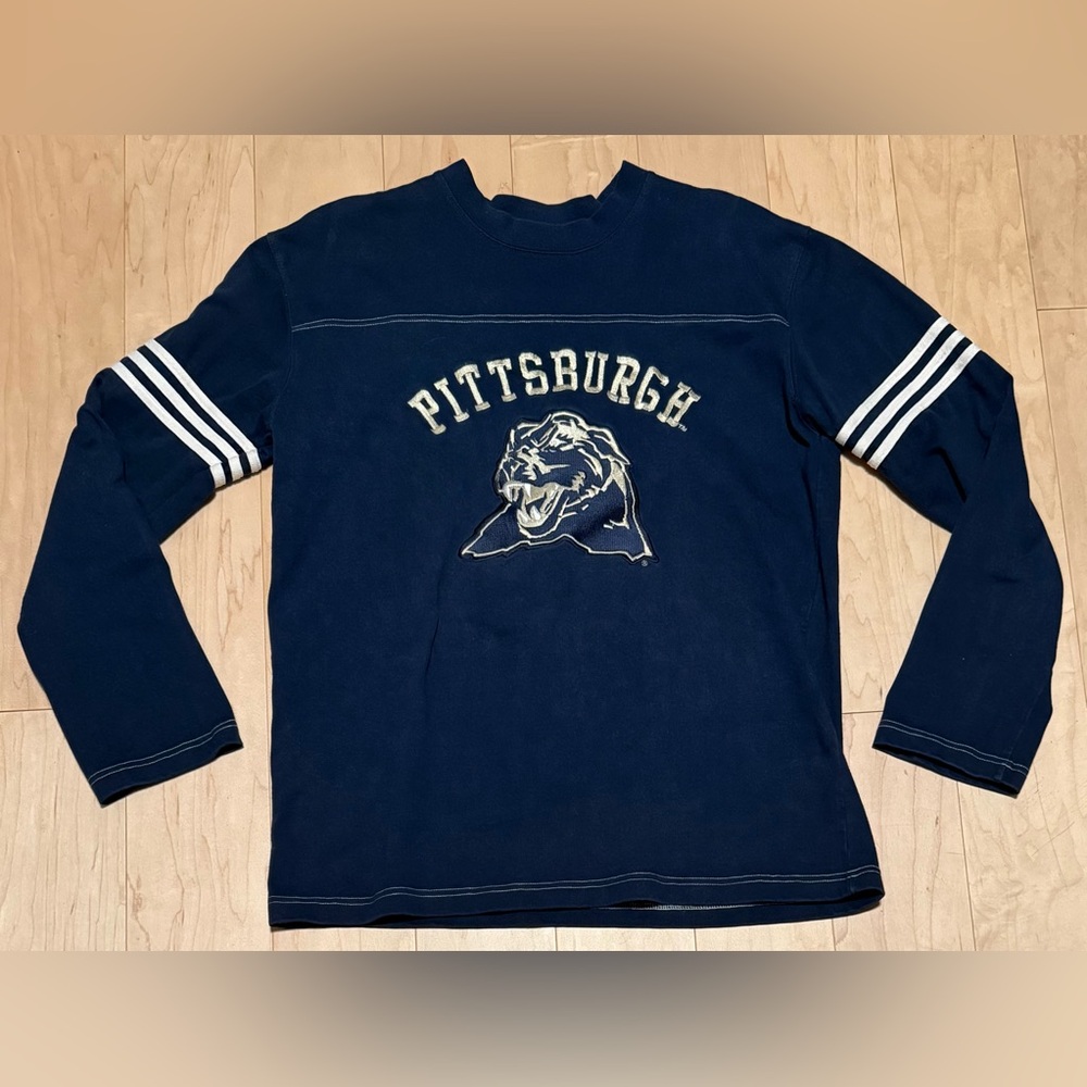 VTG Y2K Pitt Panthers Adidas Heavyweight Embroidered Big Logo L/S Shirt M*
